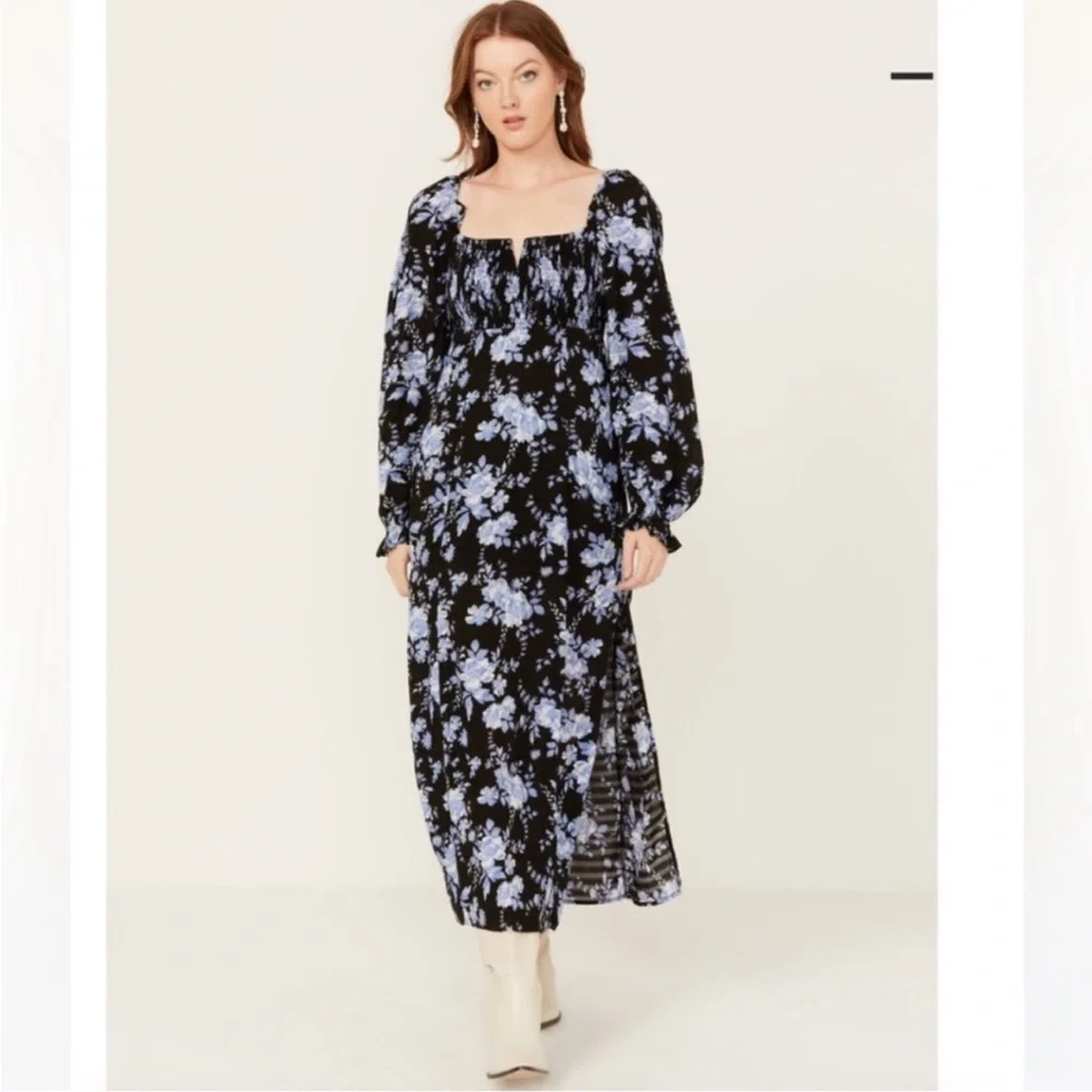 NWT Free People Jaymes Floral Print Square Neck Long Sleeves Midi Dress - Picture 4 of 14